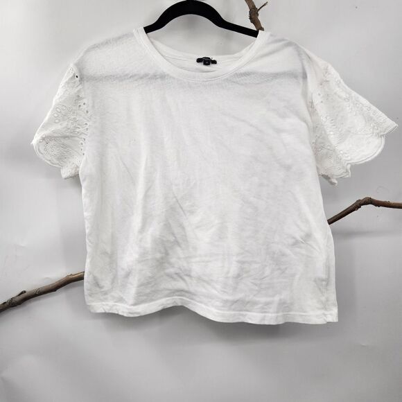 Rails white tshirt with eyelet flutter sleeve - Picture 1 of 7